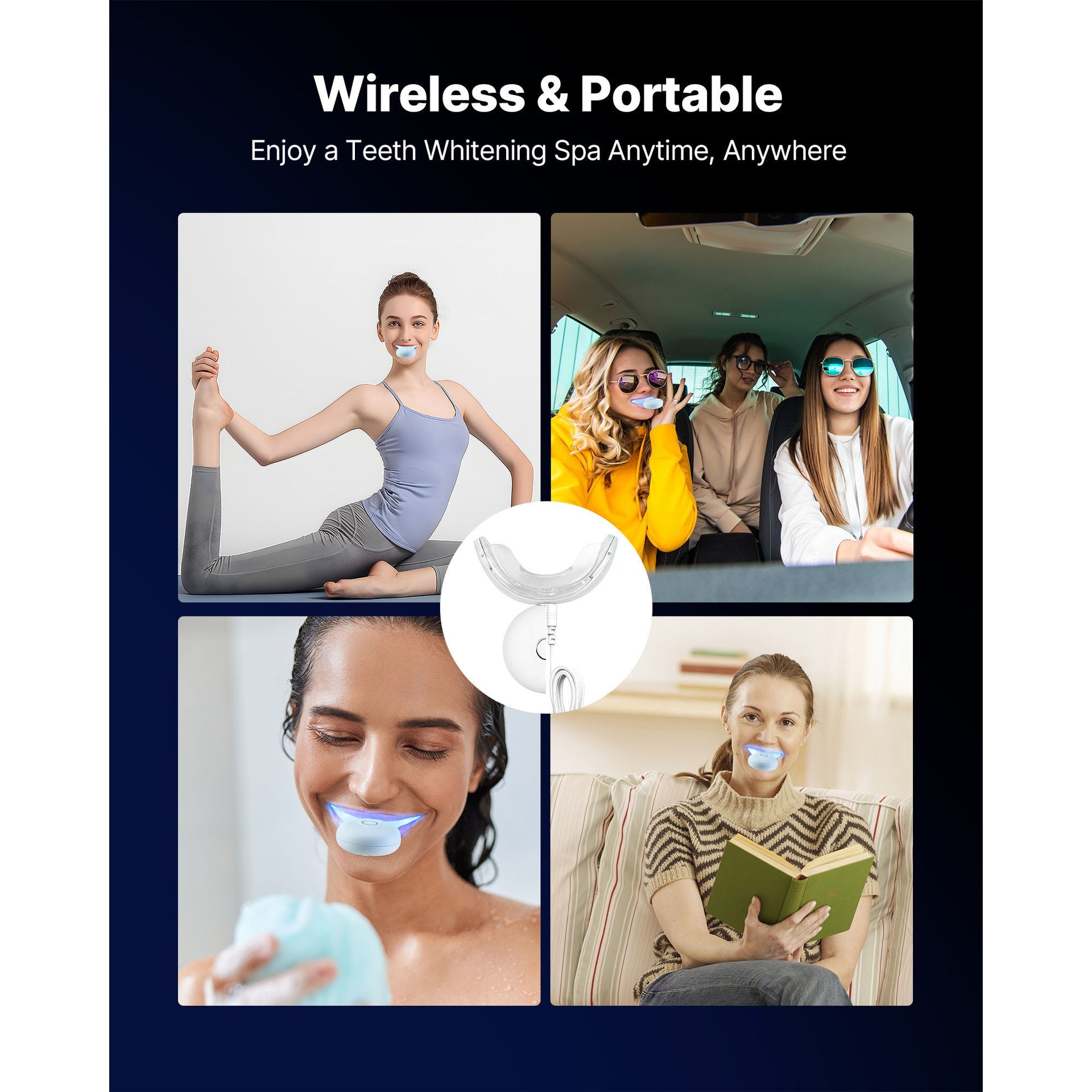 Teeth Whitening Kit with LED Light, 32 LED Accelerator Lights, Whitening Gel Syringe, Desensitizing Gel, and U-Shaped Tray, Wireless Portable Kit Fast and Effectively Removes Stubborn Stains