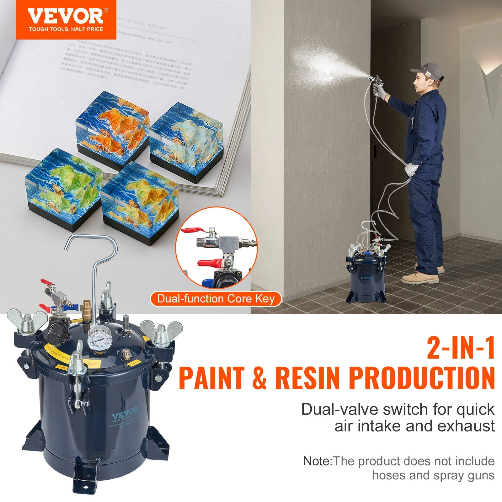 10L/2.5gal Spray Paint Pressure Pot Tank,  70PSI Max Air Paint Pressure Pot, Metal Rack and Leak Repair Sealant for Industry Home Decor Architecture Construction Automotive Painting
