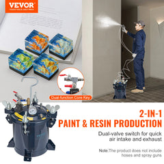 10L/2.5gal Spray Paint Pressure Pot Tank,  70PSI Max Air Paint Pressure Pot, Metal Rack and Leak Repair Sealant for Industry Home Decor Architecture Construction Automotive Painting