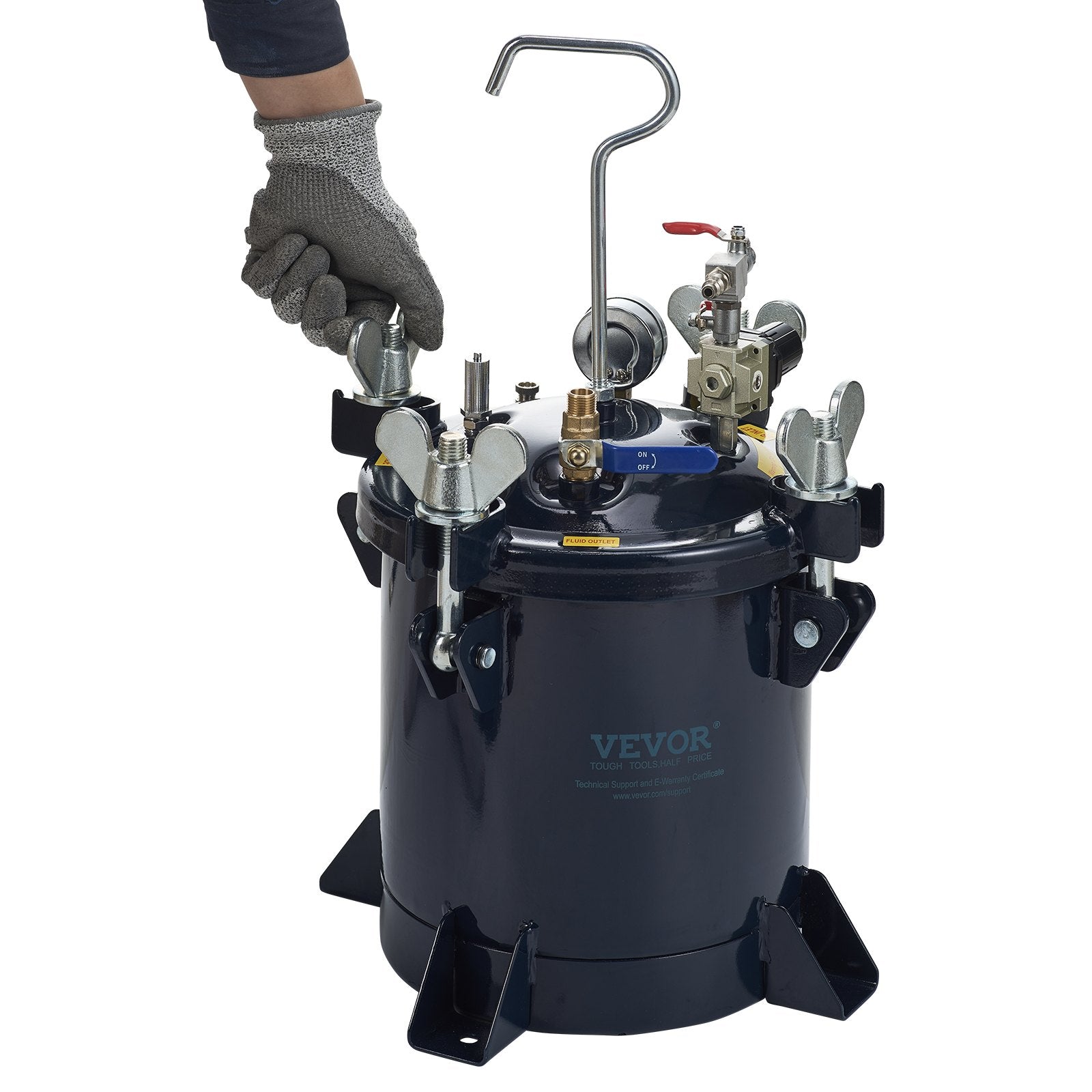 10L/2.5gal Spray Paint Pressure Pot Tank,  70PSI Max Air Paint Pressure Pot, Metal Rack and Leak Repair Sealant for Industry Home Decor Architecture Construction Automotive Painting