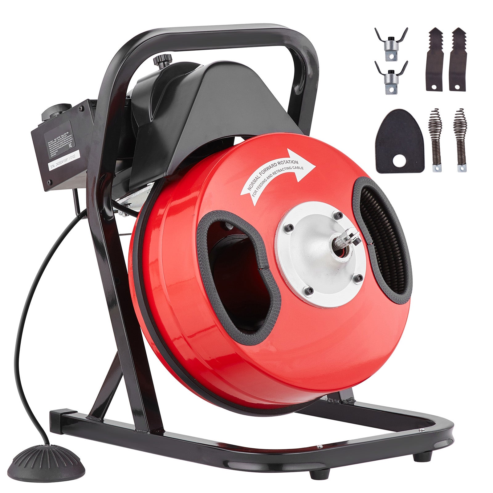 Drain Cleaner Machine 50FT x 1/2Inch Manual Feed Snake Auger with 4 Cutter