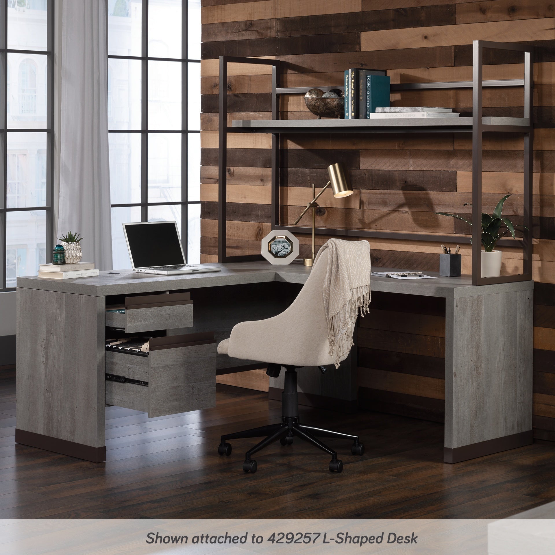 Credenza Hutch with Impact-Resistant Design, Brown finish