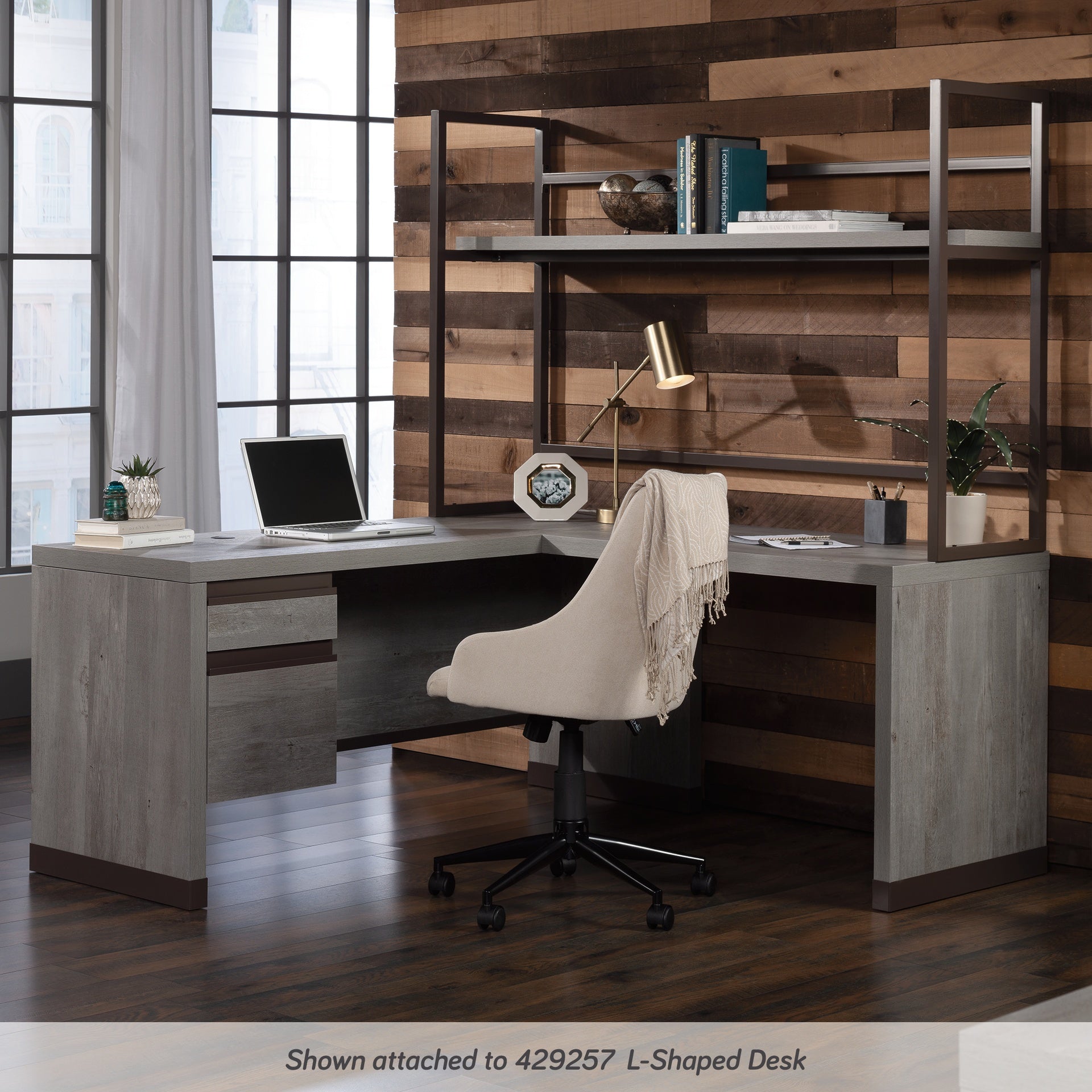 Credenza Hutch with Impact-Resistant Design, Brown finish
