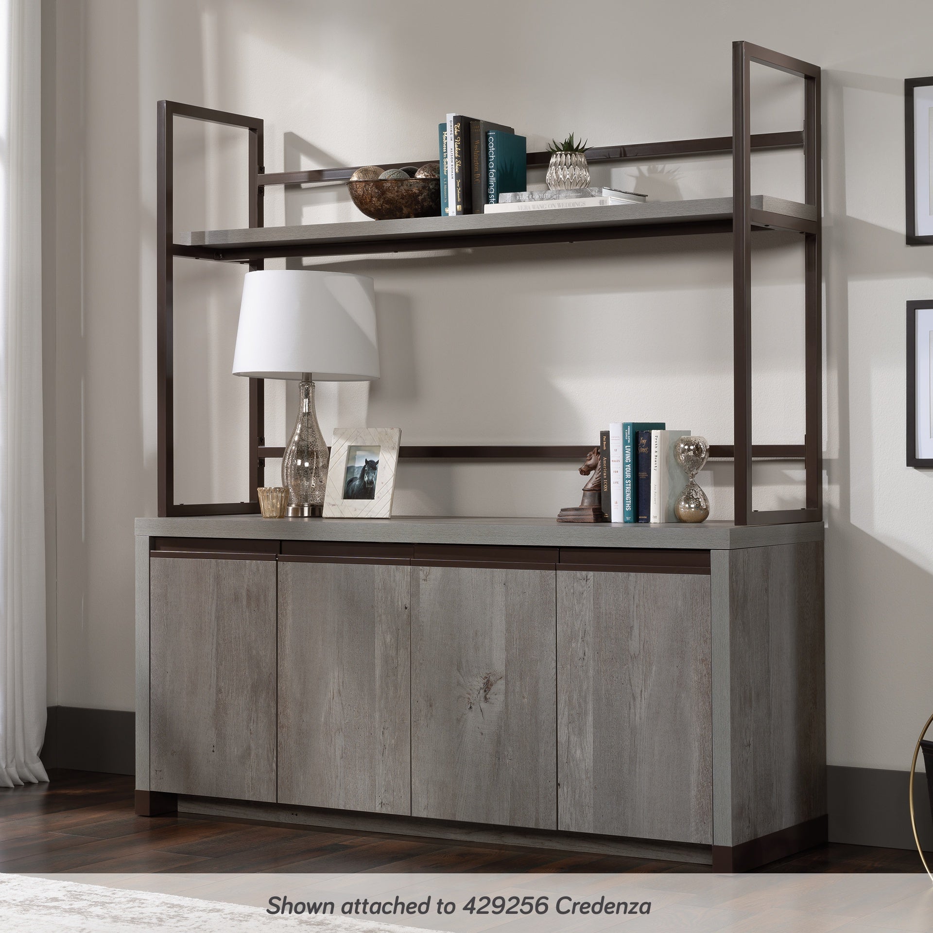 Credenza Hutch with Impact-Resistant Design, Brown finish