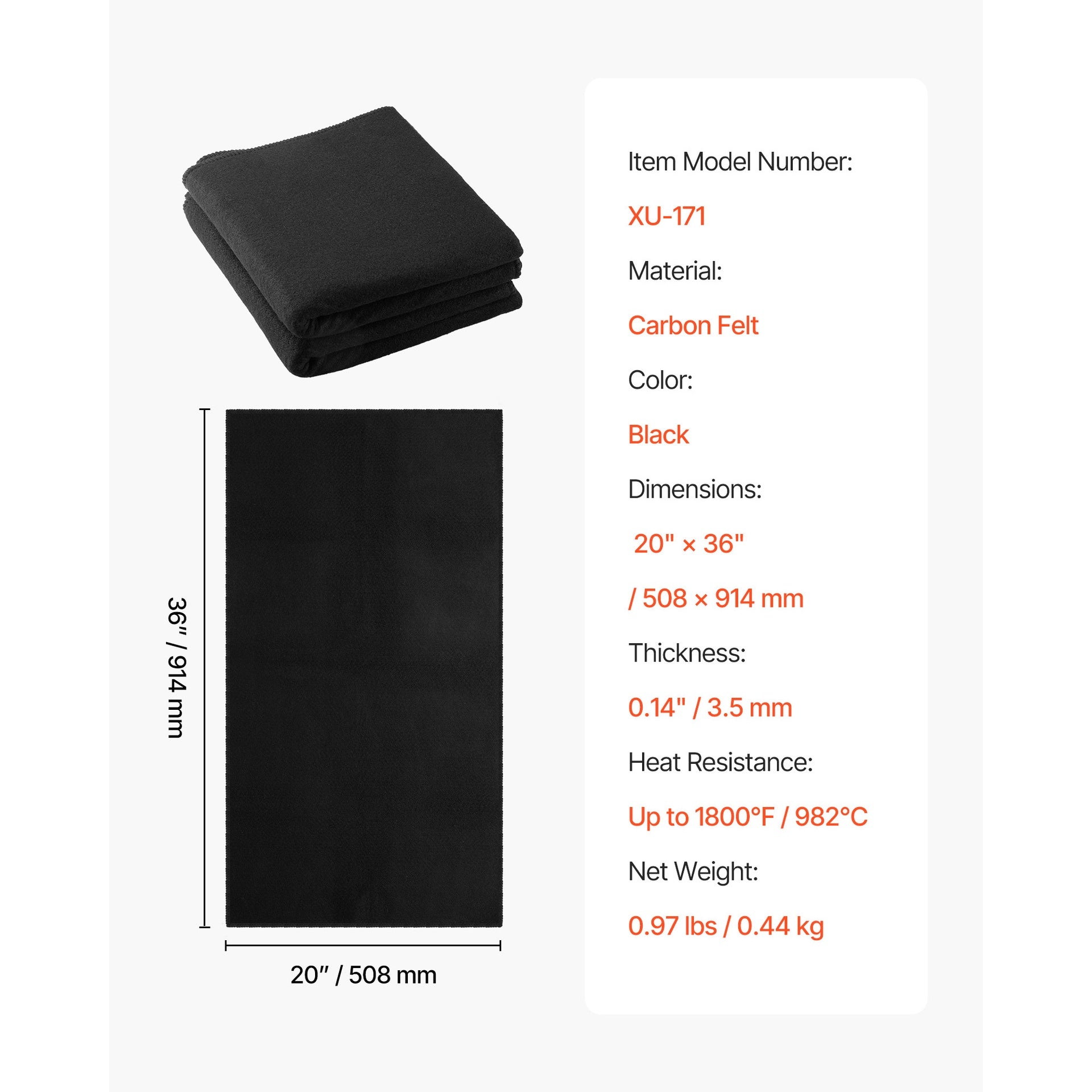 Carbon Felt Welding Blankets, 2-Pack 20" x 36" Flame Retardant Welding Blanket, Up to 1800°F Heat Resistant Safety Protection Blanket, 3.5mm Thickened Carbon Fiber Fireproof Insulation Mat Pad
