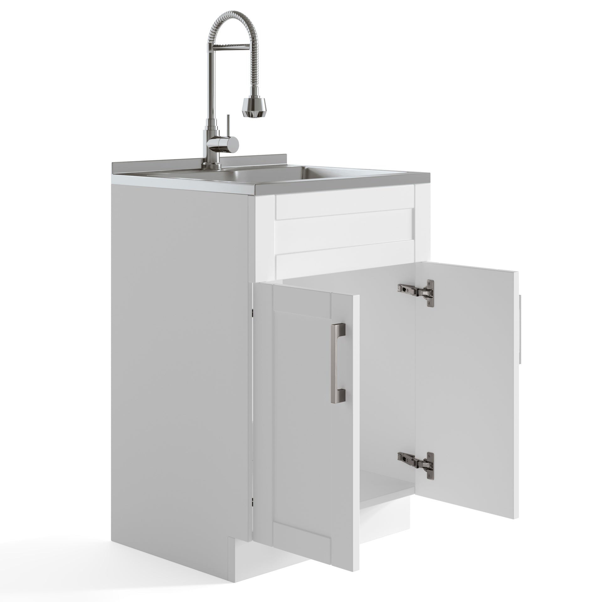 Hennessy - Deluxe 24" Laundry Cabinet with Faucet and Stainless Steel Sink - Pure White