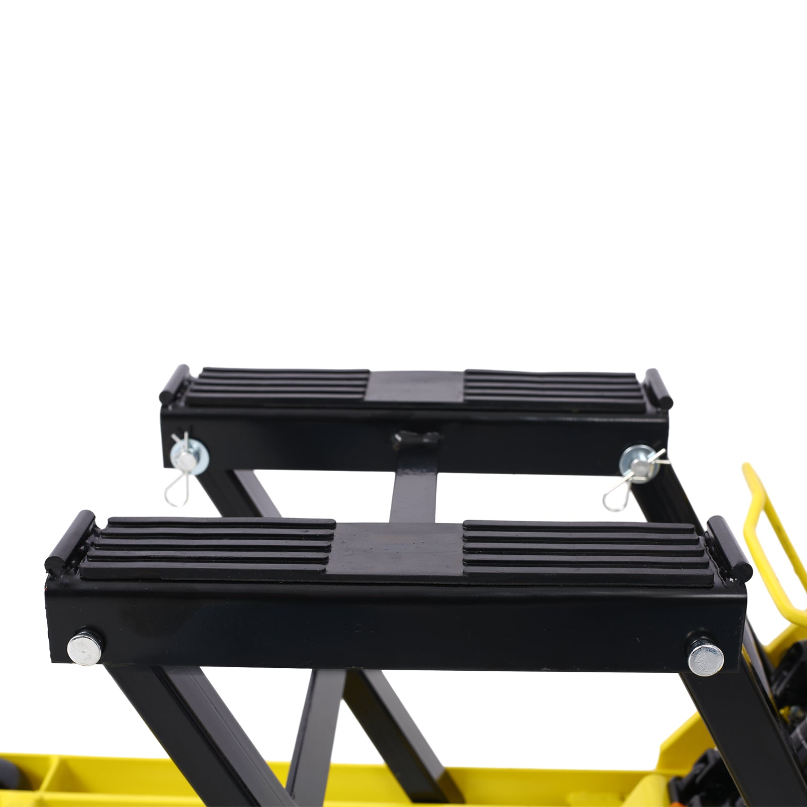 Hydraulic Motorcycle Lift Jack, 1500 LBS Capacity ATV Scissor Lift Jack, Portable Motorcycle Lift Table with 4 Wheels, Hydraulic Foot-Operated Hoist Stand with tie down yellow
