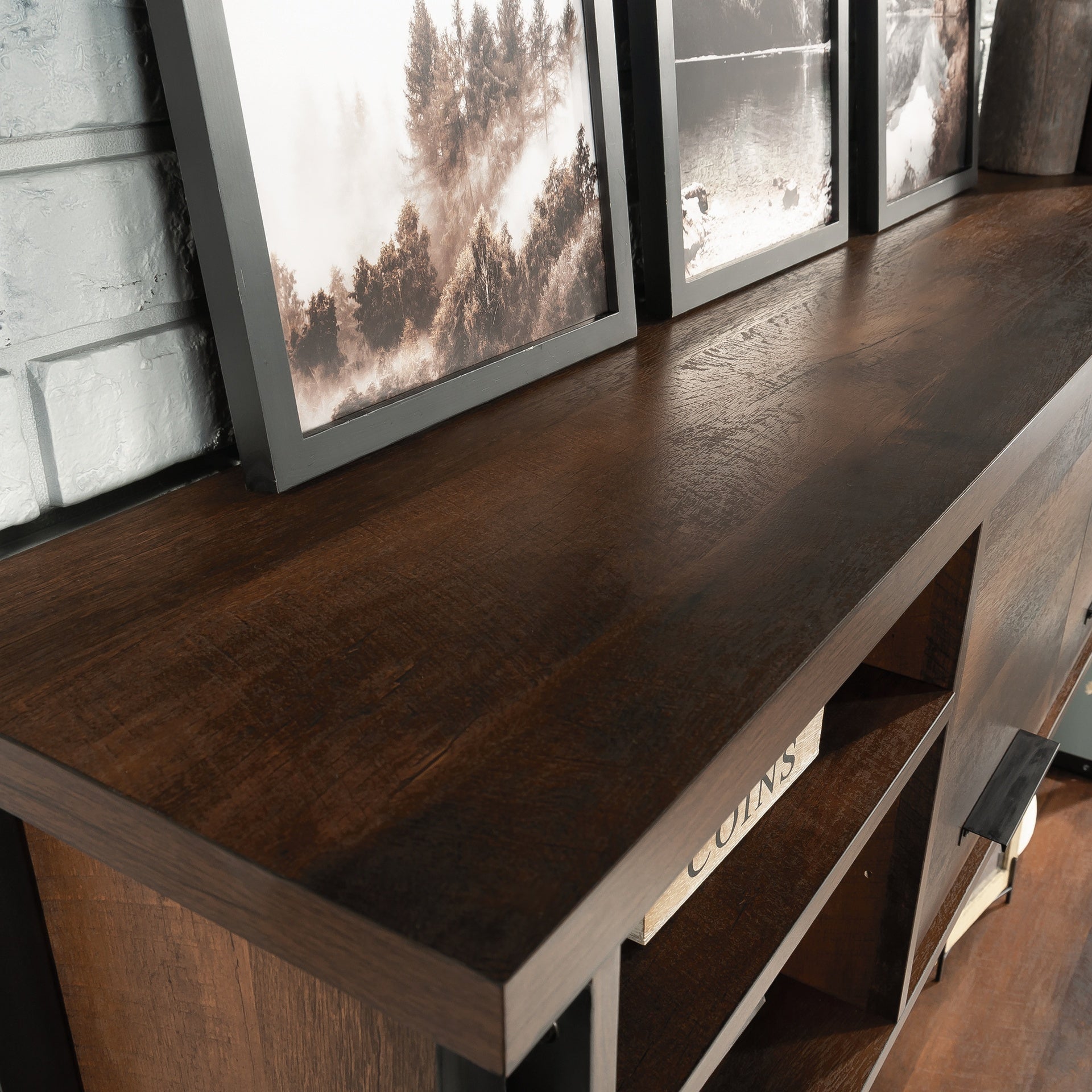 Hutch with Concealed Compartments, Brown finish