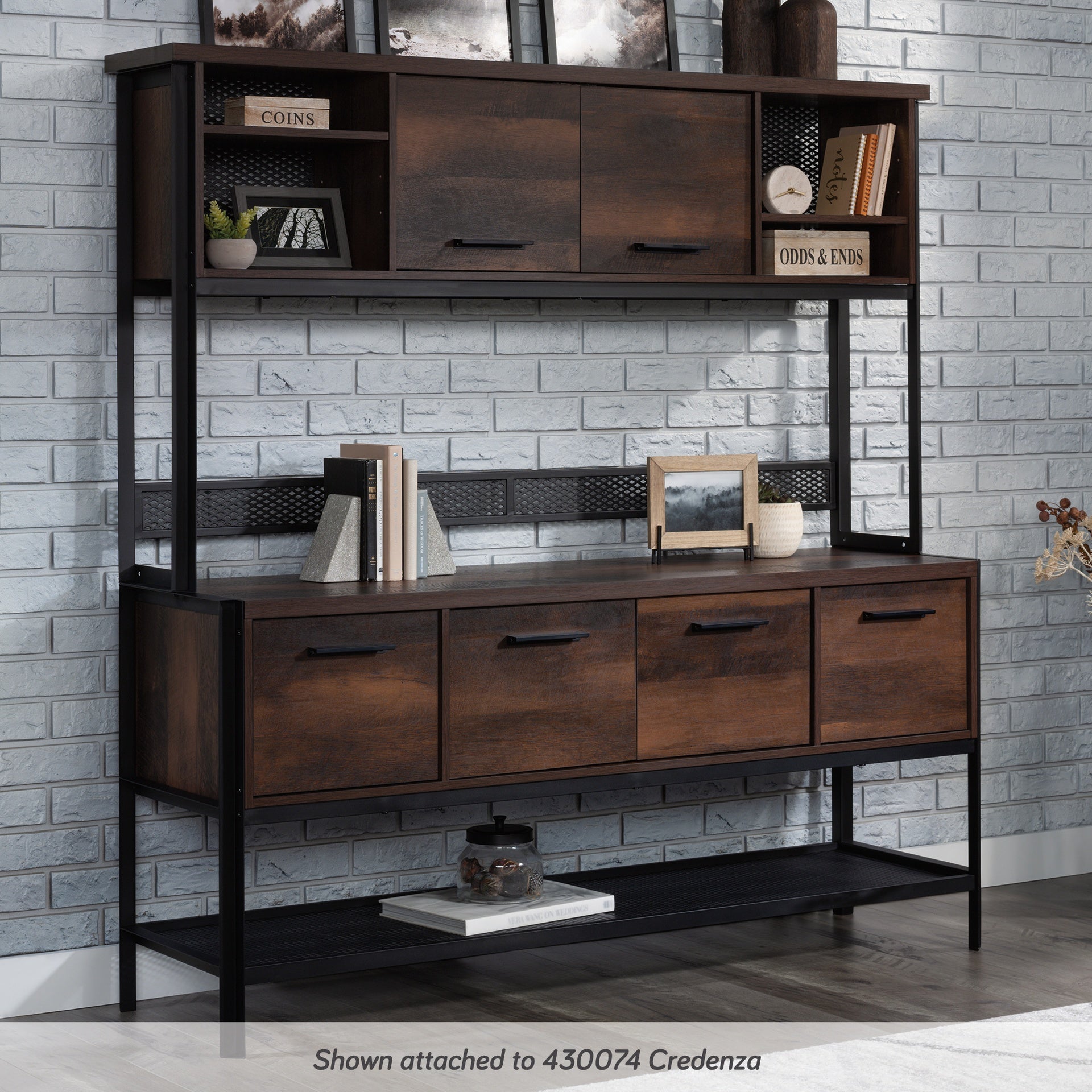 Hutch with Concealed Compartments, Brown finish