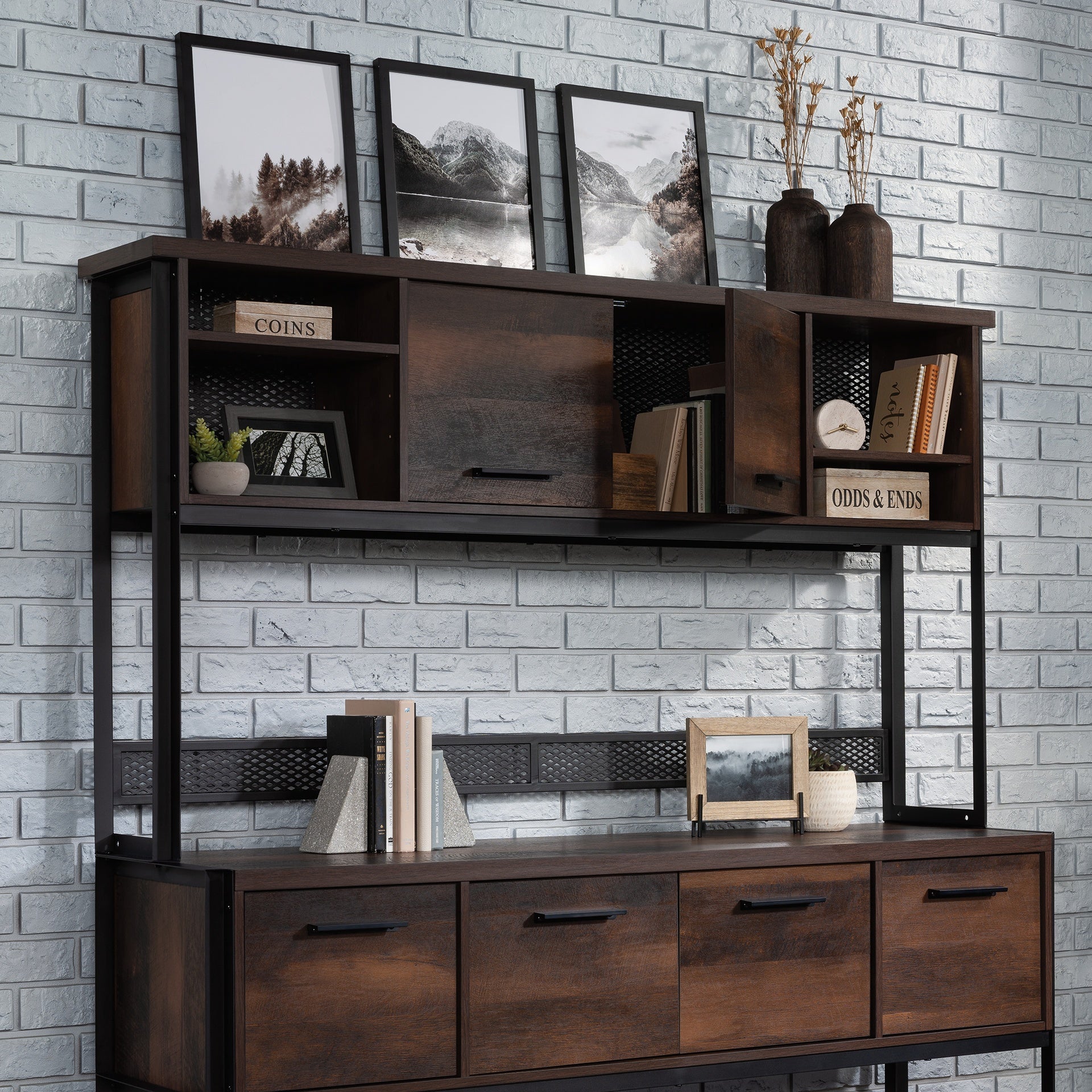 Hutch with Concealed Compartments, Brown finish