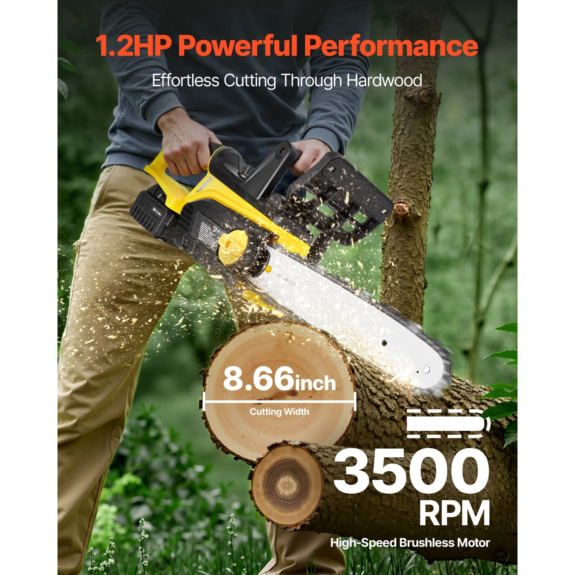 Cordless Chainsaw, 20V 12-Inch Brushless Chainsaw Battery Powered, 4.0Ah Battery and Rapid Charger Included, Handheld Electric Chain Saw for Tree Felling, Wood Cutting, Pruning, and Trimming