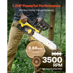 Cordless Chainsaw, 20V 12-Inch Brushless Chainsaw Battery Powered, 4.0Ah Battery and Rapid Charger Included, Handheld Electric Chain Saw for Tree Felling, Wood Cutting, Pruning, and Trimming