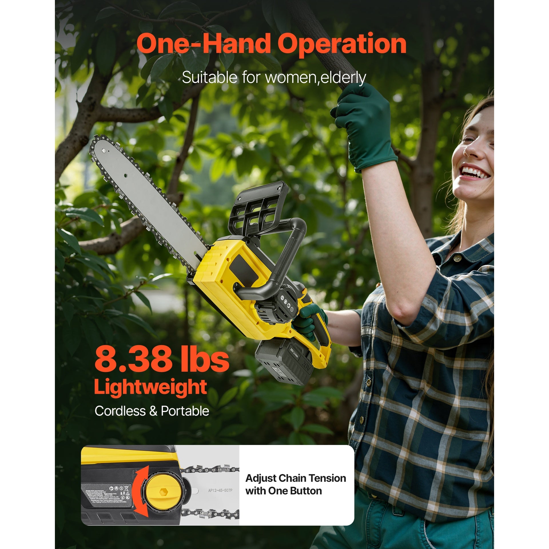 Cordless Chainsaw, 20V 12-Inch Brushless Chainsaw Battery Powered, 4.0Ah Battery and Rapid Charger Included, Handheld Electric Chain Saw for Tree Felling, Wood Cutting, Pruning, and Trimming