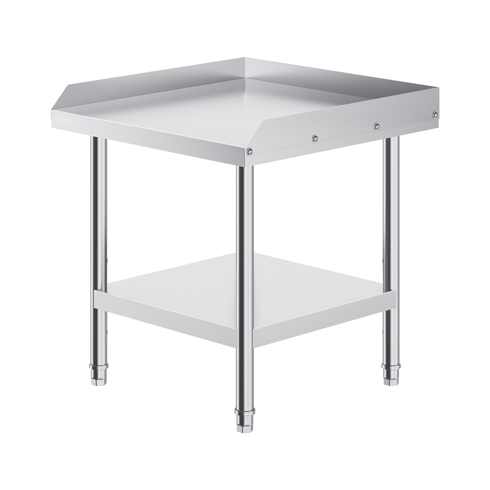 Stainless Steel Work Table, 24 x 24 x 26 Inch Commercial Food Prep Worktable, 3-Sided Backsplash Heavy Duty Prep Worktable, Metal Work Table with Adjustable Height for Restaurant Home Hotel