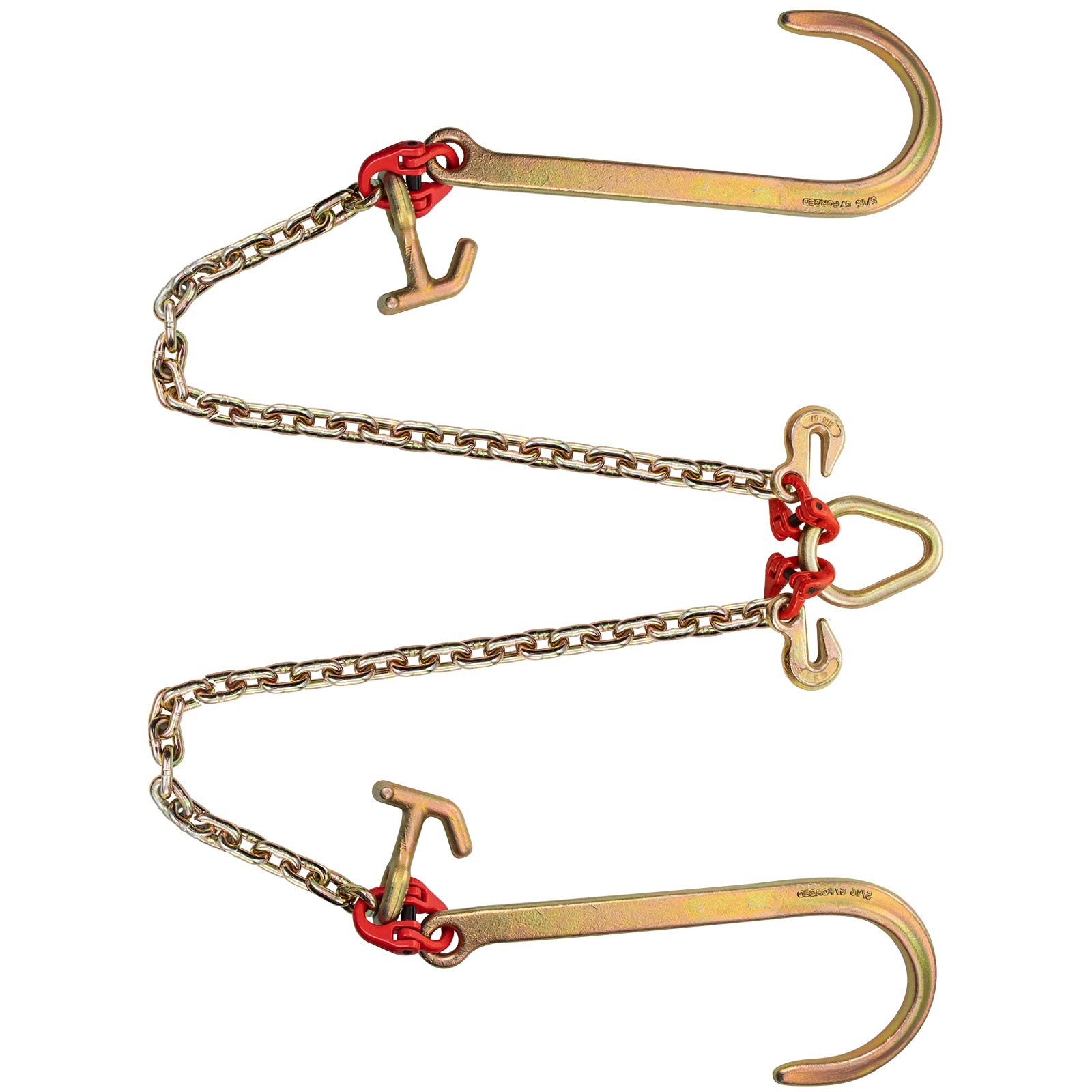 V Bridle Chain, 5/16 in x 2 ft Tow Chain Bridle, Grade 80 V-Bridle Transport Chain, 9260 Lbs Break Strength with TJ Hooks & Grab Hooks, Heavy Duty Pear Link Connector and Chain Shorteners