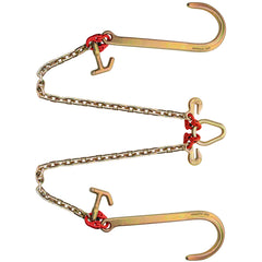 V Bridle Chain, 5/16 in x 2 ft Tow Chain Bridle, Grade 80 V-Bridle Transport Chain, 9260 Lbs Break Strength with TJ Hooks & Grab Hooks, Heavy Duty Pear Link Connector and Chain Shorteners