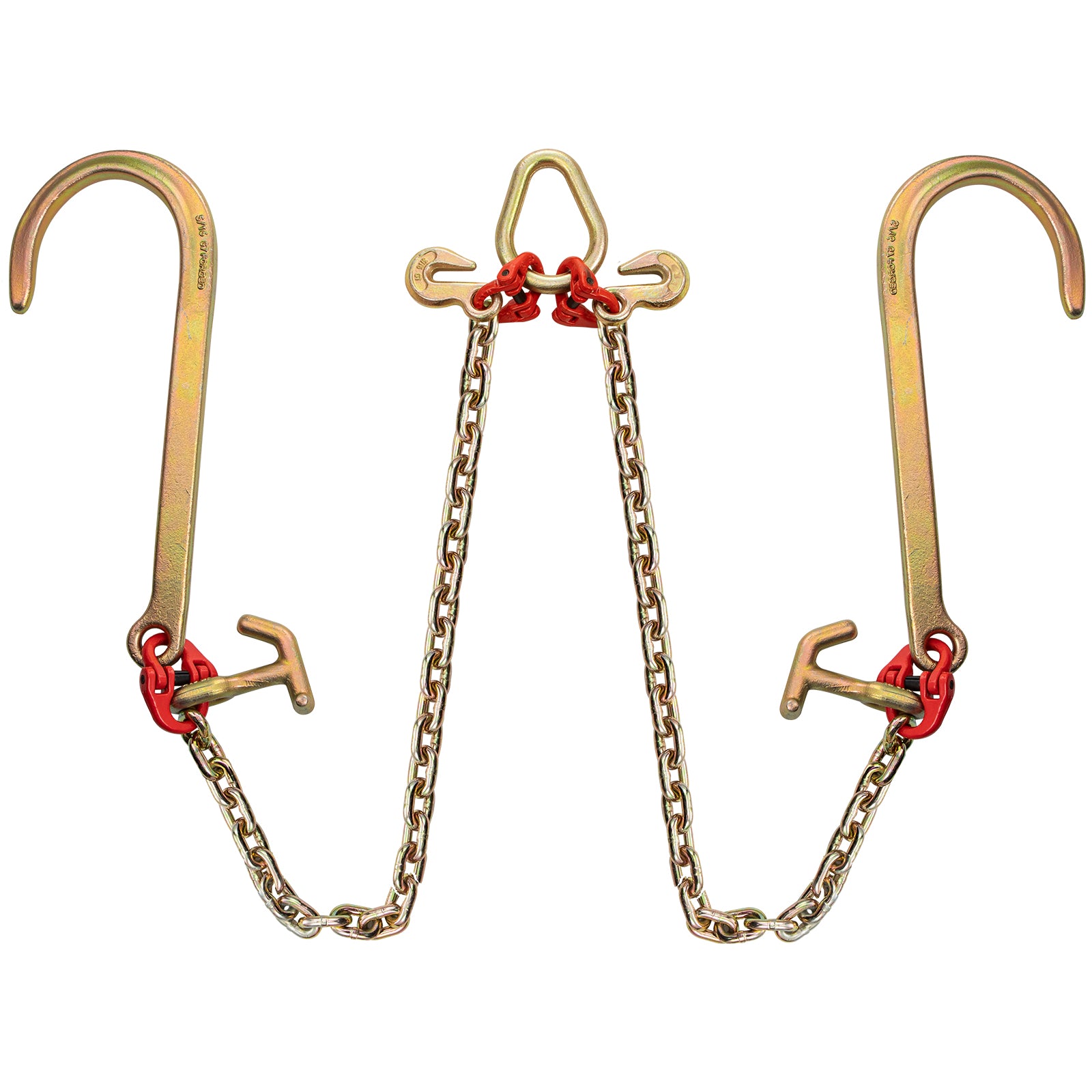 V Bridle Chain, 5/16 in x 2 ft Tow Chain Bridle, Grade 80 V-Bridle Transport Chain, 9260 Lbs Break Strength with TJ Hooks & Grab Hooks, Heavy Duty Pear Link Connector and Chain Shorteners