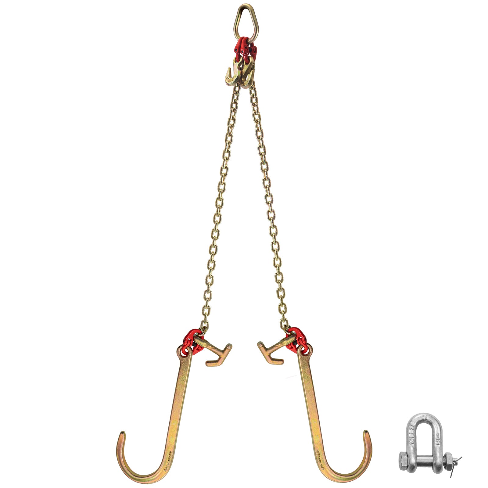 V Bridle Chain, 5/16 in x 2 ft Tow Chain Bridle, Grade 80 V-Bridle Transport Chain, 9260 Lbs Break Strength with TJ Hooks & Grab Hooks, Heavy Duty Pear Link Connector and Chain Shorteners
