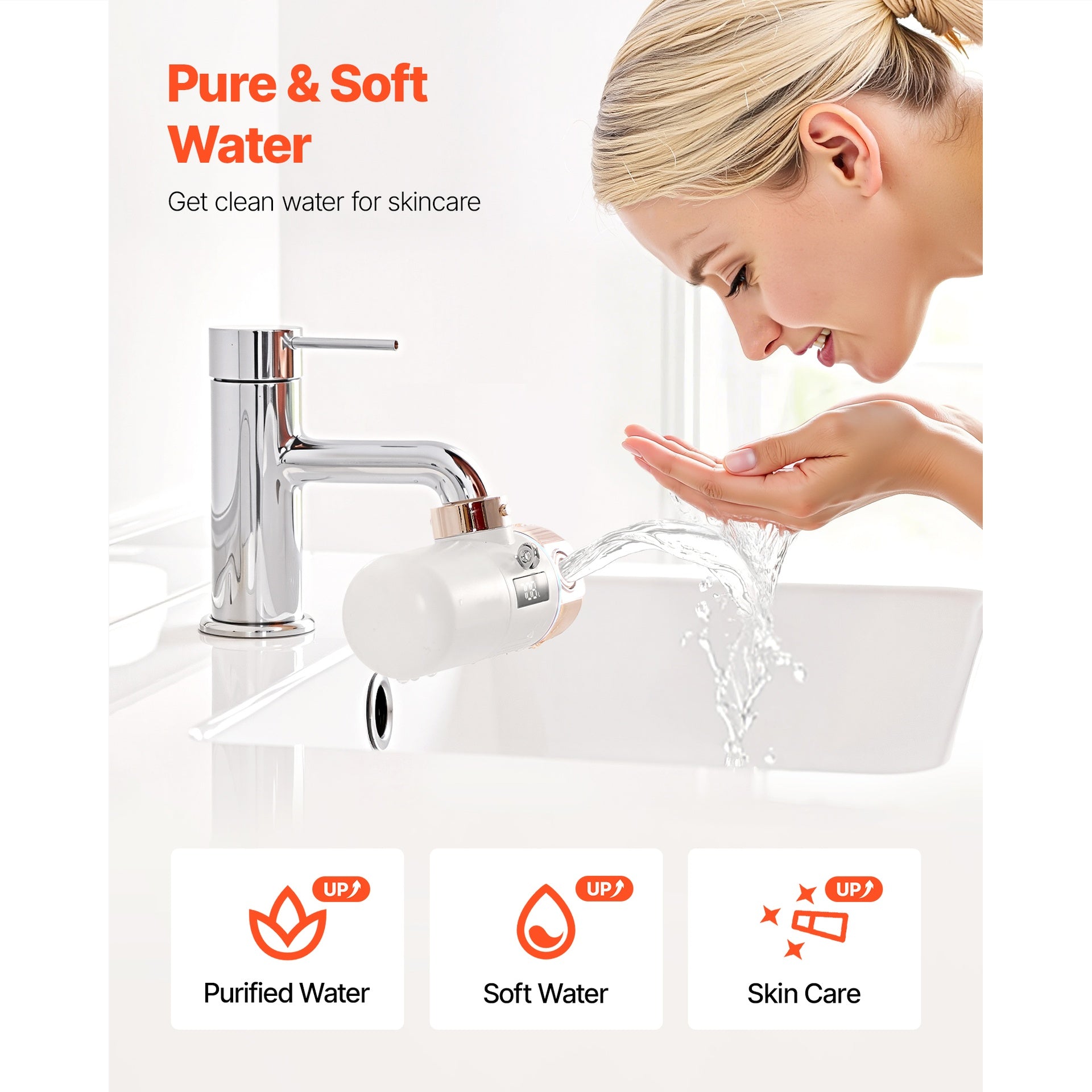 Skincare Water Filter Bathroom Sink Faucet Purifier for Skin White + Gold