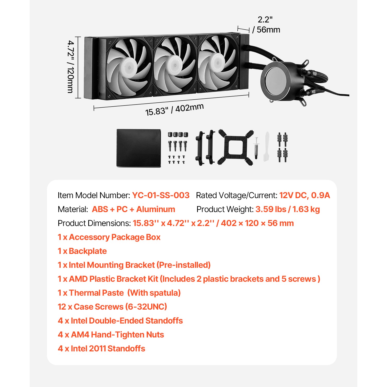 CPU Liquid Cooler AIO CPU Water Cooler with ARGB Light & 3 PWN Fans(120mm)