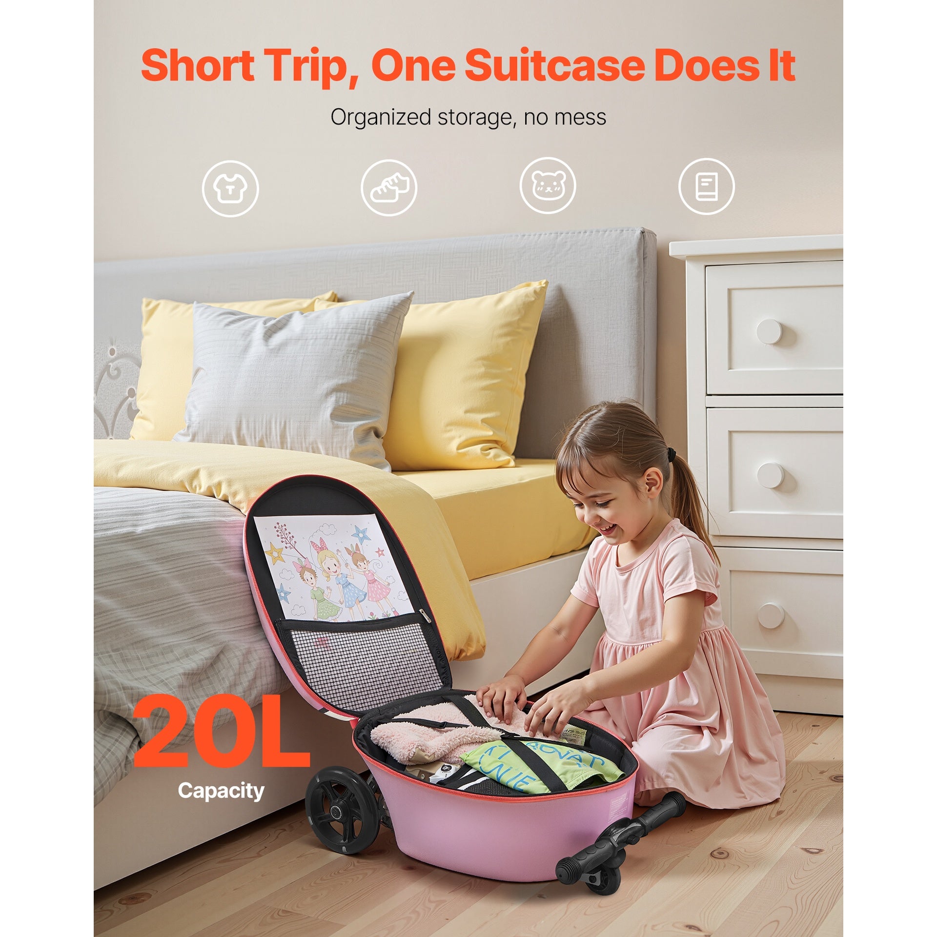 Ride-on Luggage 20-inch Kids Scooter Suitcase with Flash Wheels Purple