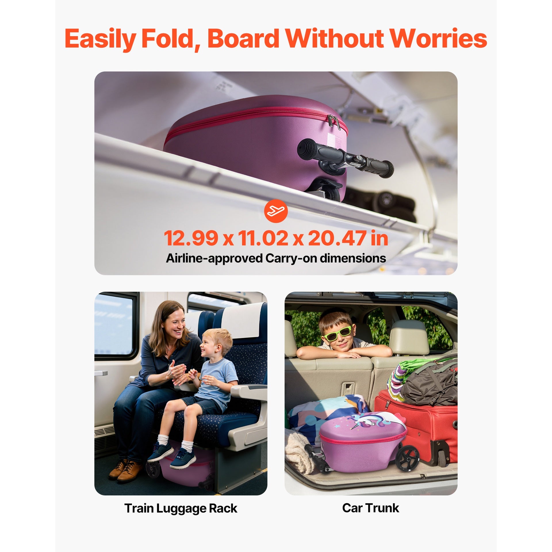 Ride-on Luggage 20-inch Kids Scooter Suitcase with Flash Wheels Purple