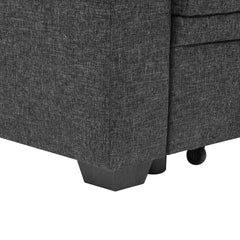 76.5" Linen Blend Upholstered Sectional with Pull-Out Bed and Chaise Storage