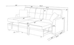76.5" Linen Blend Upholstered Sectional with Pull-Out Bed and Chaise Storage
