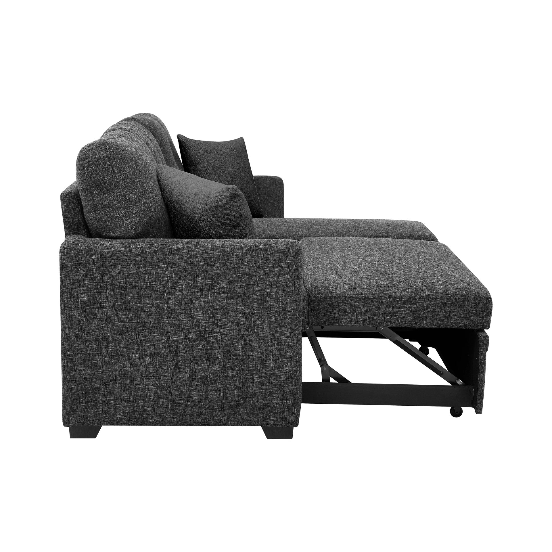 76.5" Linen Blend Upholstered Sectional with Pull-Out Bed and Chaise Storage