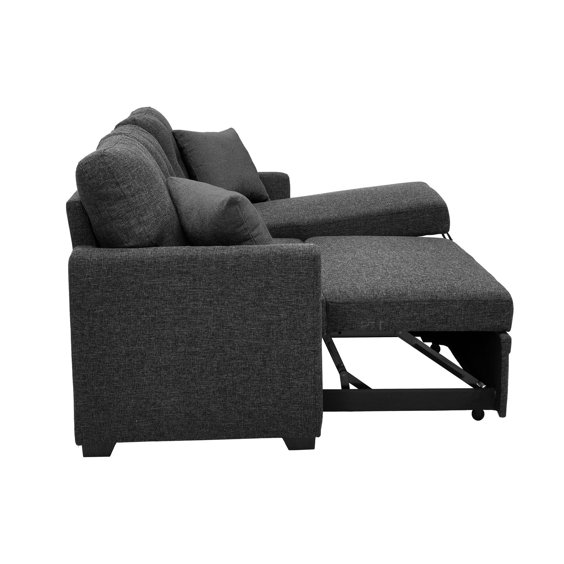 76.5" Linen Blend Upholstered Sectional with Pull-Out Bed and Chaise Storage
