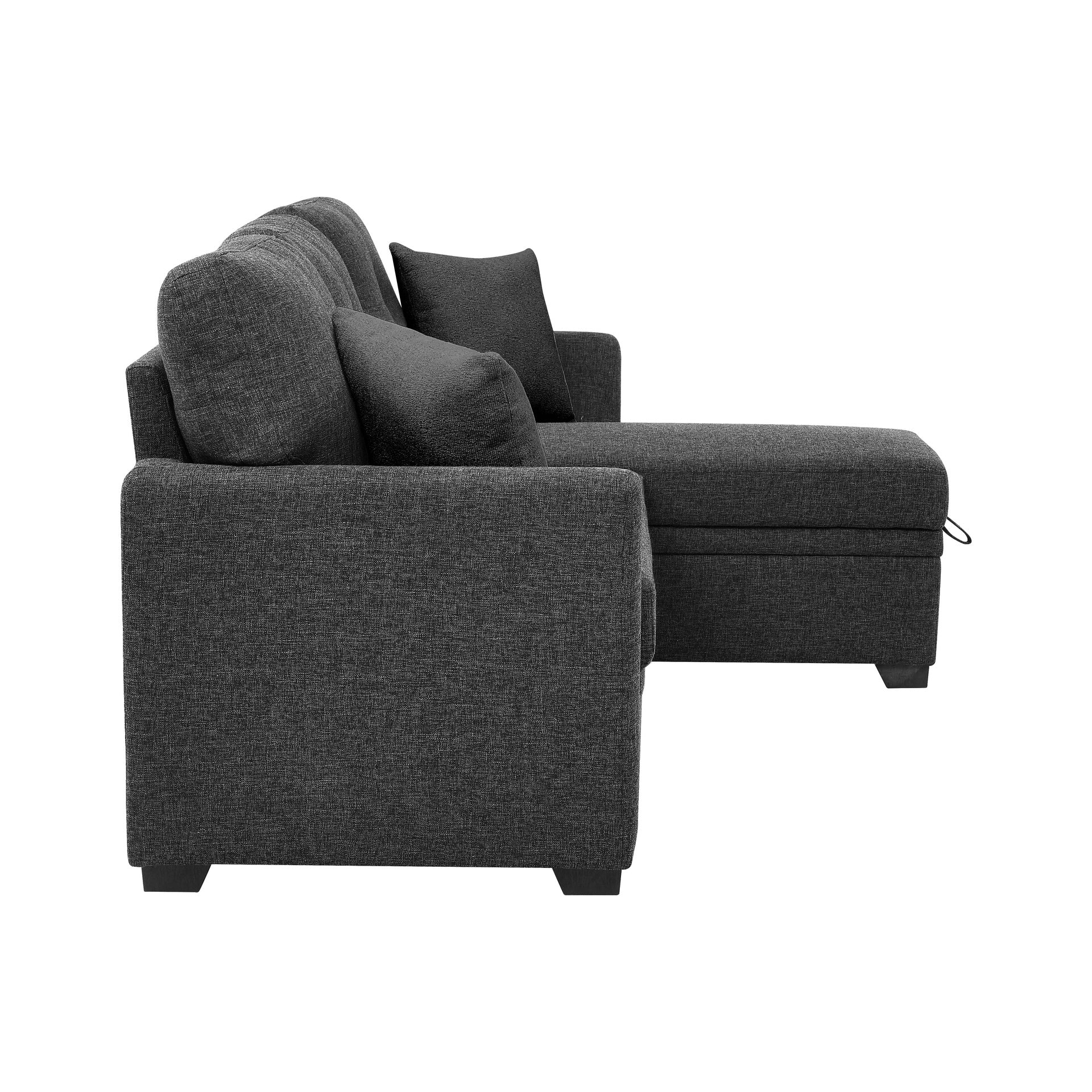 76.5" Linen Blend Upholstered Sectional with Pull-Out Bed and Chaise Storage