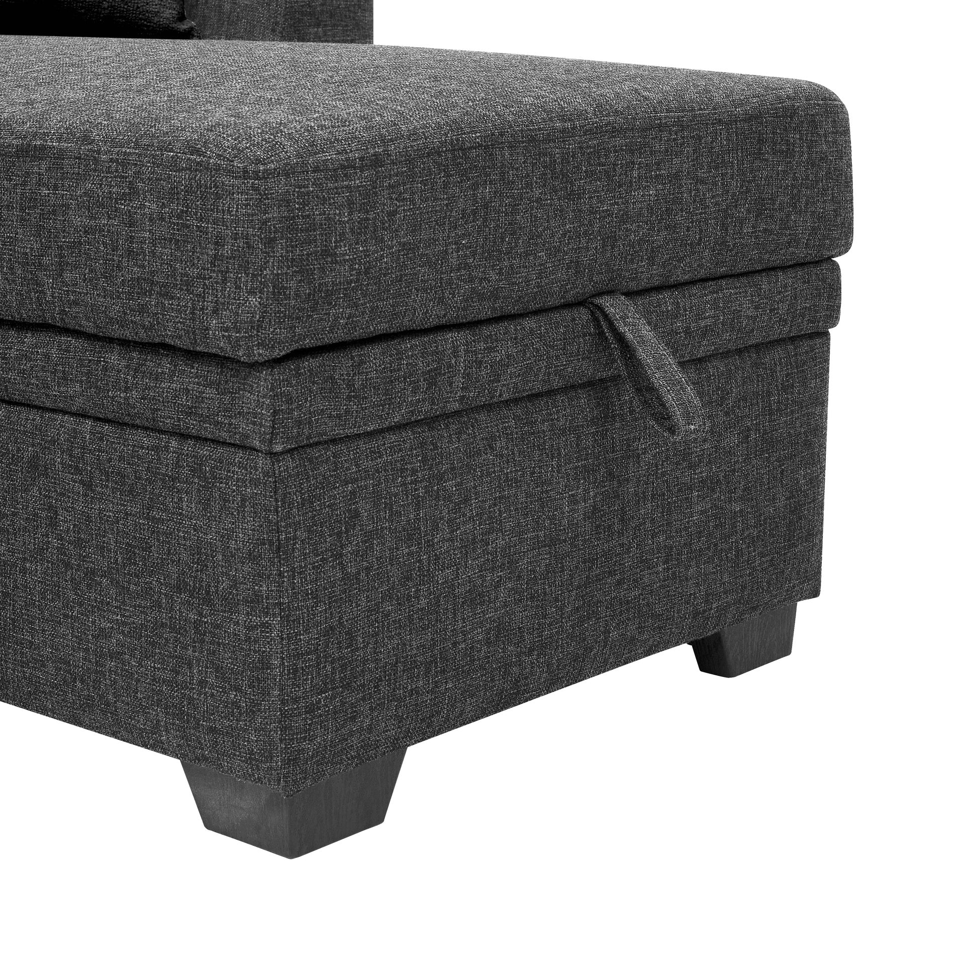76.5" Linen Blend Upholstered Sectional with Pull-Out Bed and Chaise Storage