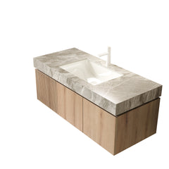48" MURI White Oak Woodgrain Plywood Cabinet with Double Doors and One Drawer, NO Basin and Top, NO Faucet and Sink Cover
