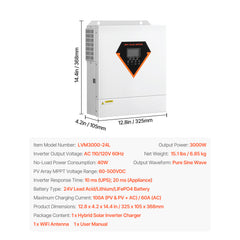 Hybrid Solar Inverter Charger 3000W 110/120V with Built-in 100A MPPT Controller