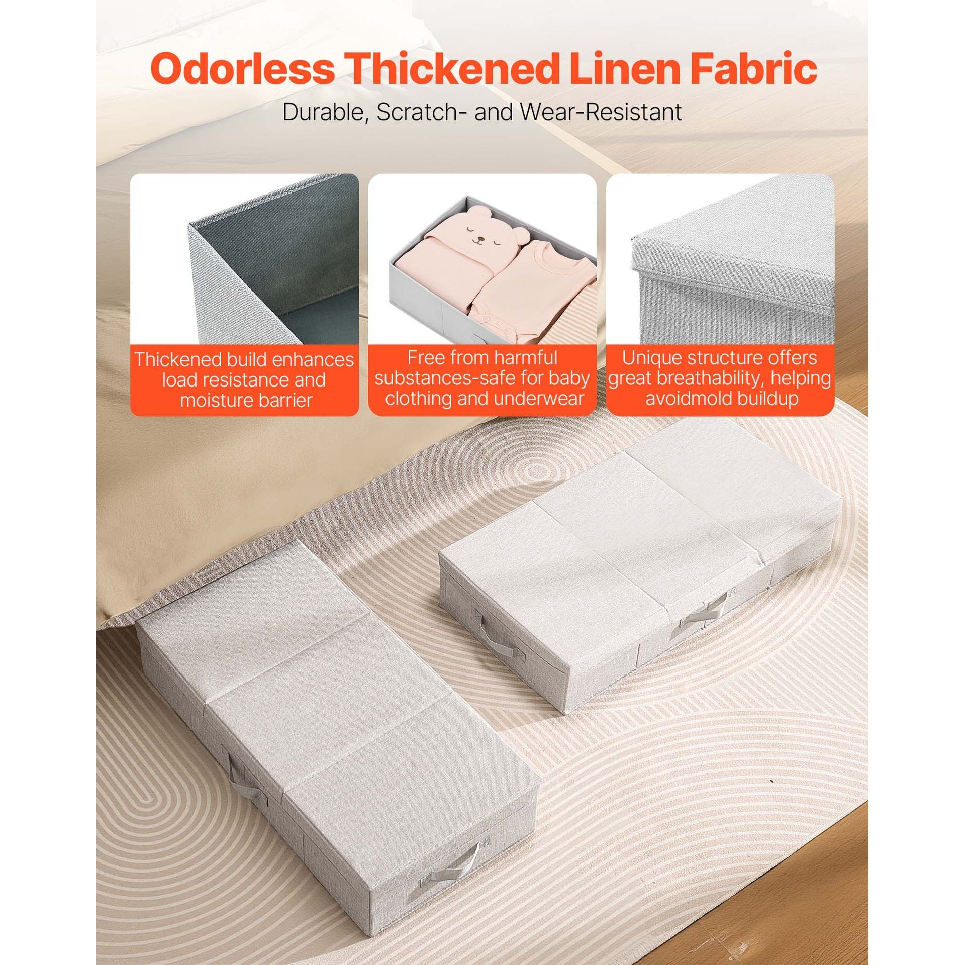 Under Bed Storage 48L Foldable Underbed Box for Household Organization 2 Pack