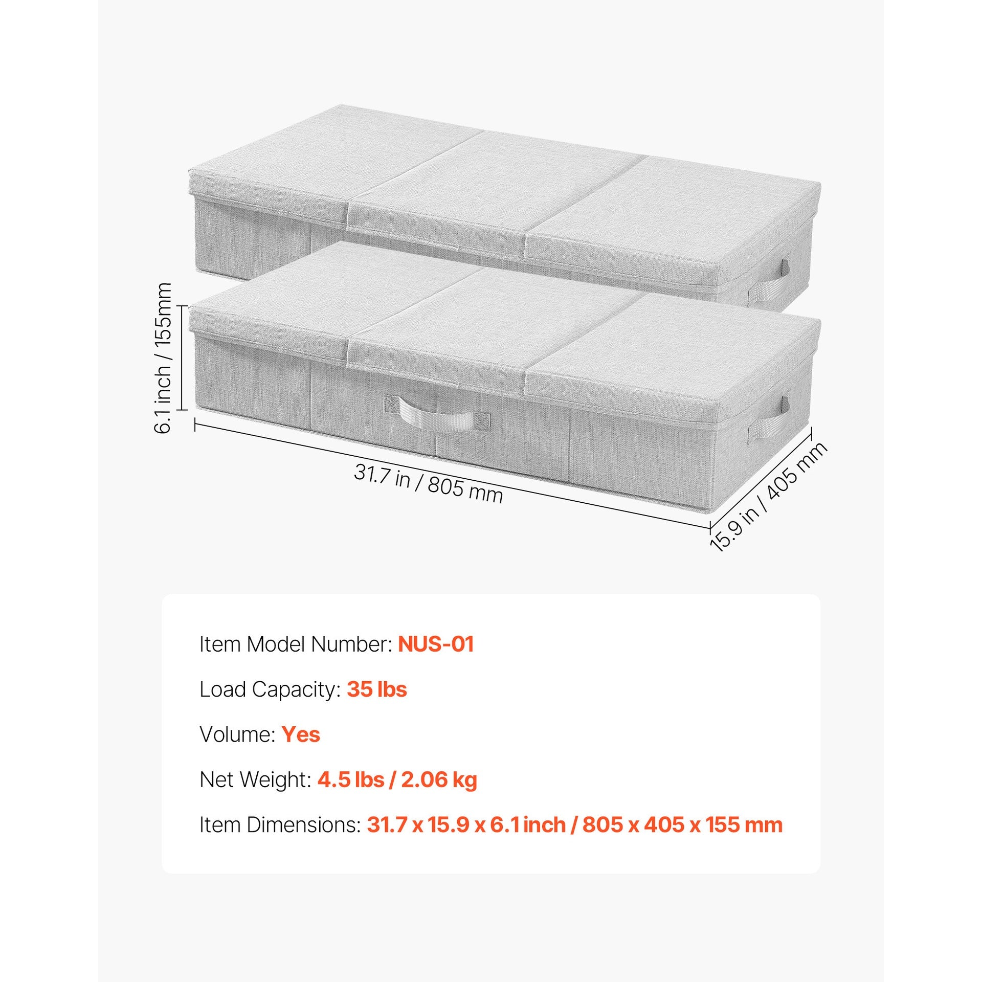 Under Bed Storage 48L Foldable Underbed Box for Household Organization 2 Pack