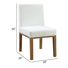 Rux 19 Inch Dining Chair, White Polyester, Wood Legs, Set of 2, White, Brown