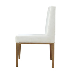 Rux 19 Inch Dining Chair, White Polyester, Wood Legs, Set of 2, White, Brown