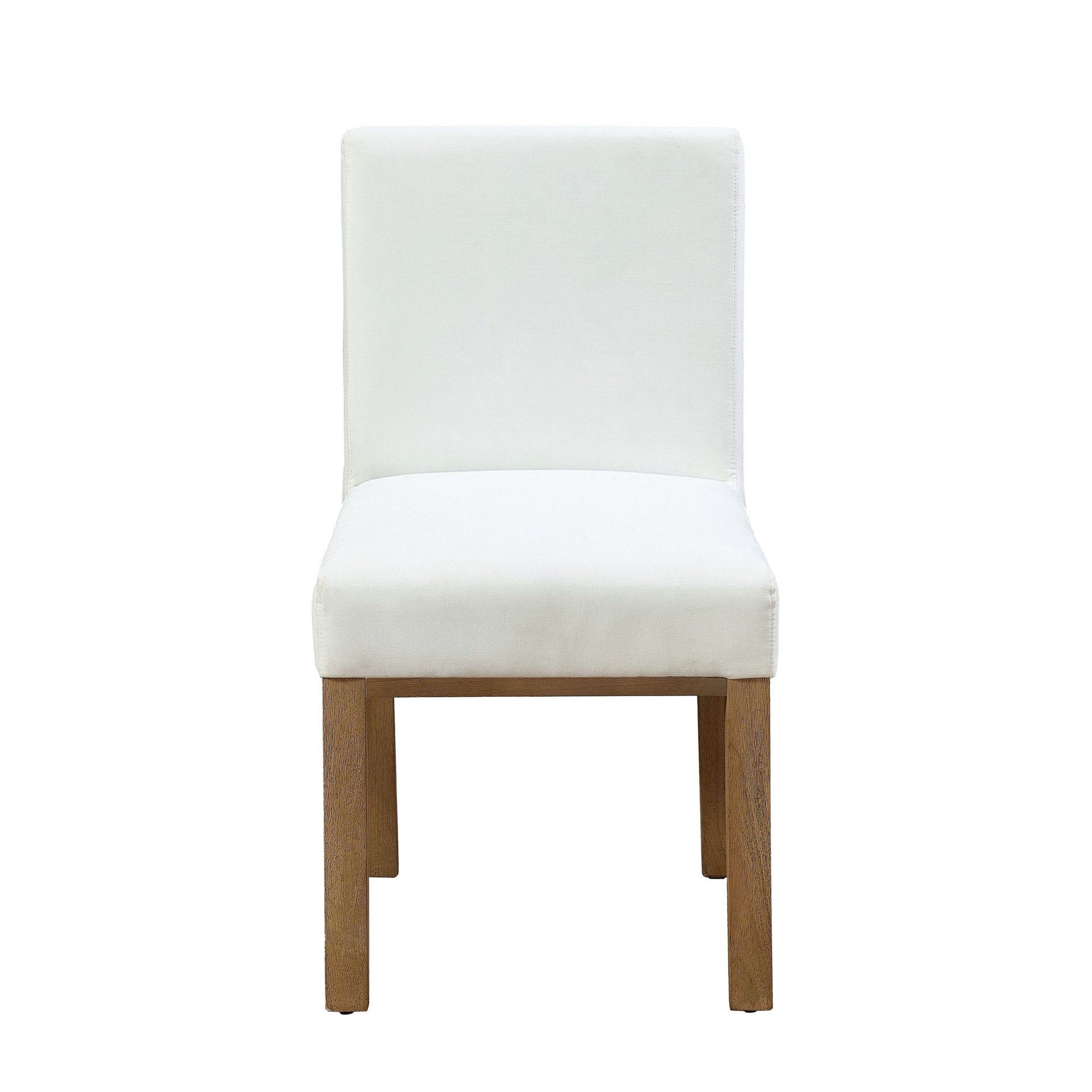 Rux 19 Inch Dining Chair, White Polyester, Wood Legs, Set of 2, White, Brown