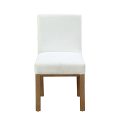 Rux 19 Inch Dining Chair, White Polyester, Wood Legs, Set of 2, White, Brown