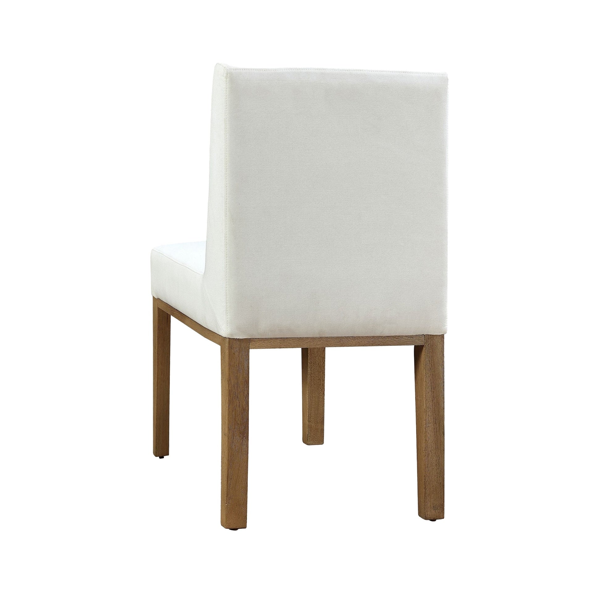 Rux 19 Inch Dining Chair, White Polyester, Wood Legs, Set of 2, White, Brown