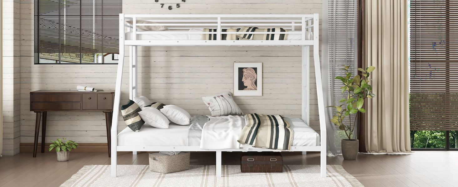 Metal Twin XL over Queen Bunk Bed for Teens and Adults,Space-Saving/Noise Reduced/No Box Spring Needed, White
