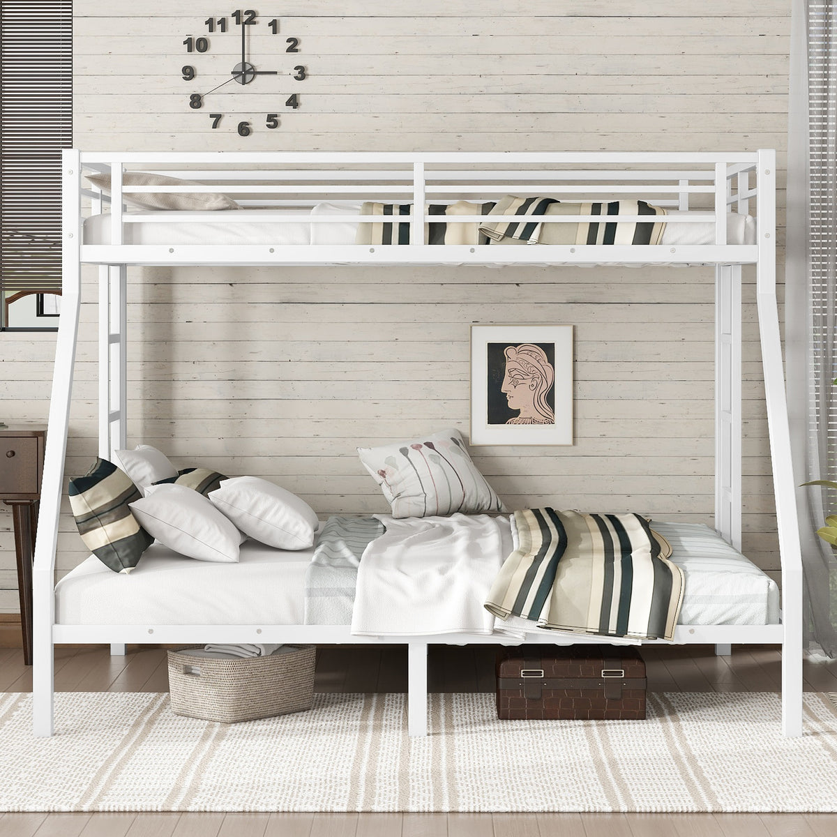 Metal Twin XL over Queen Bunk Bed for Teens and Adults,Space-Saving/Noise Reduced/No Box Spring Needed, White