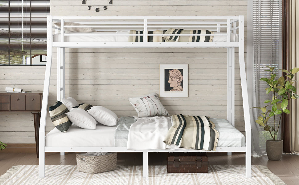 Metal Twin XL over Queen Bunk Bed for Teens and Adults,Space-Saving/Noise Reduced/No Box Spring Needed, White