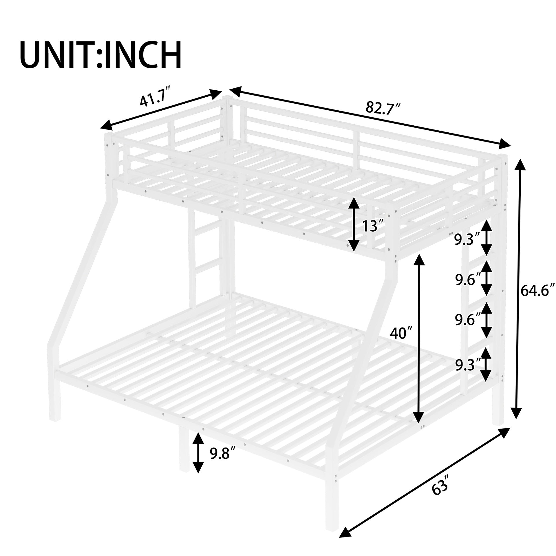 Metal Twin XL over Queen Bunk Bed for Teens and Adults,Space-Saving/Noise Reduced/No Box Spring Needed, White