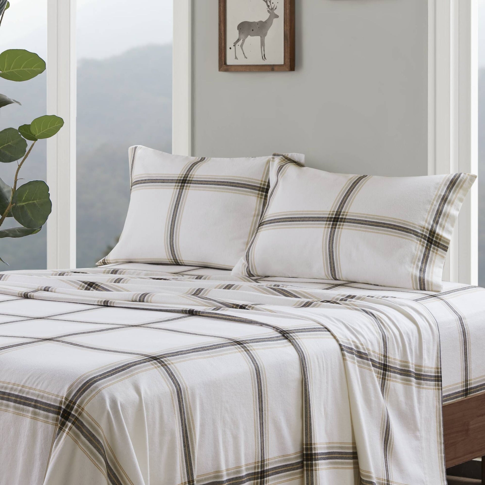 3 PCS Twin Sheet Set Tan Plaid