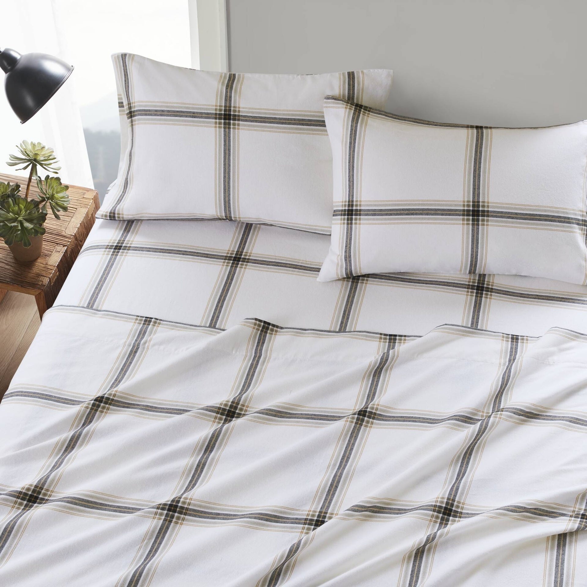 3 PCS Twin Sheet Set Tan Plaid