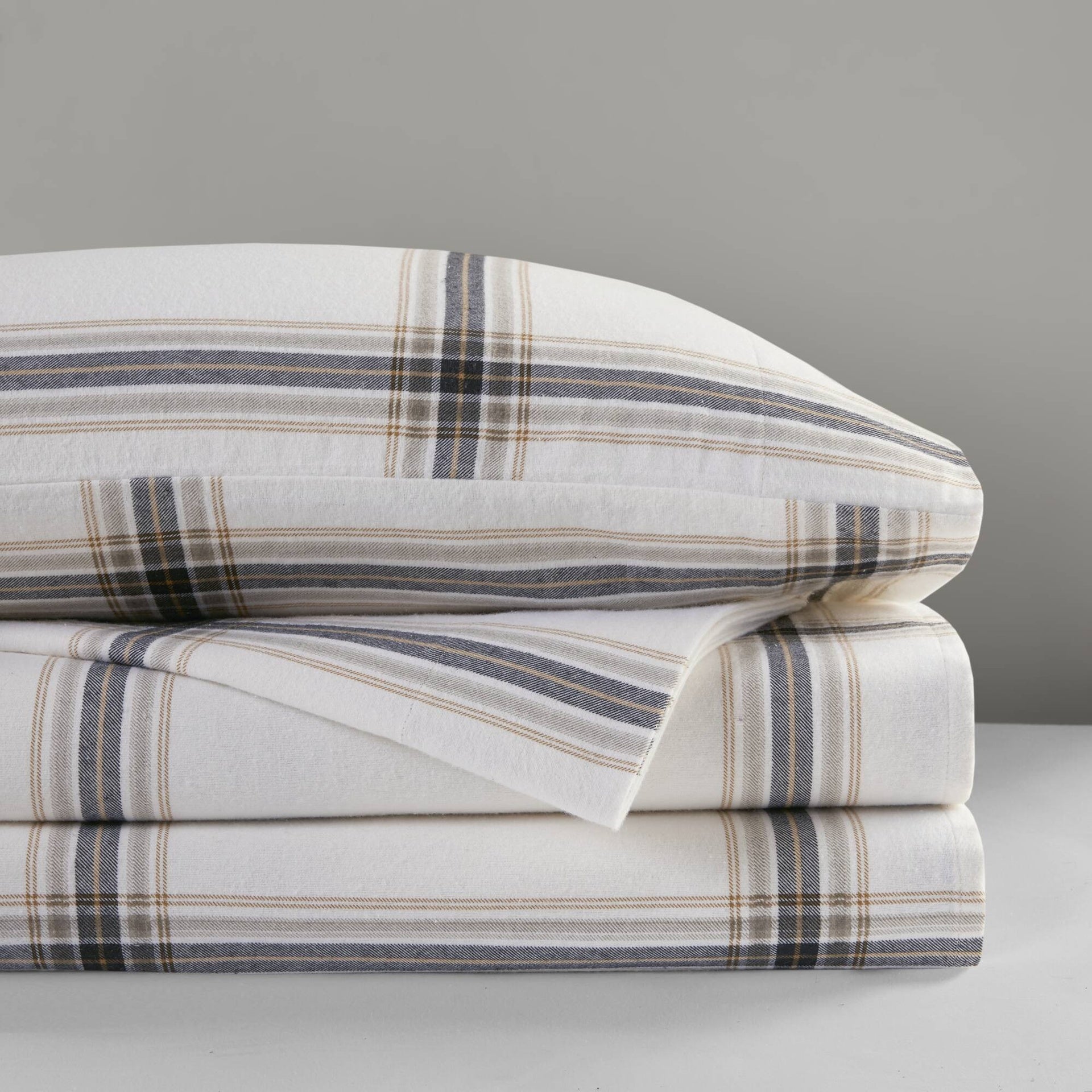 3 PCS Twin Sheet Set Tan Plaid