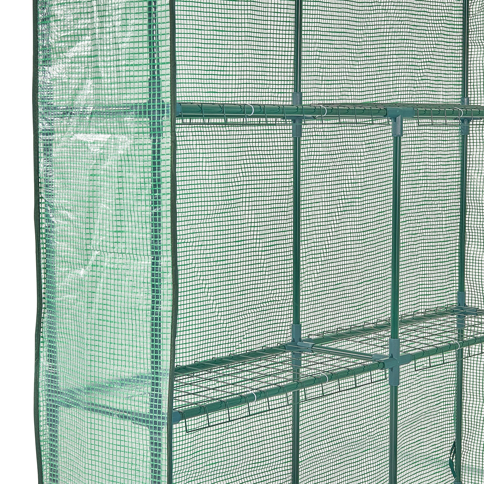 Walk-in Green House, 4.6 x 4.6 x 6.6 ft , Greenhouse with Shelves, High Strength PE Cover with Zipper Door and Steel Frame, Assembly in Minutes, Suitable for Planting and Storage