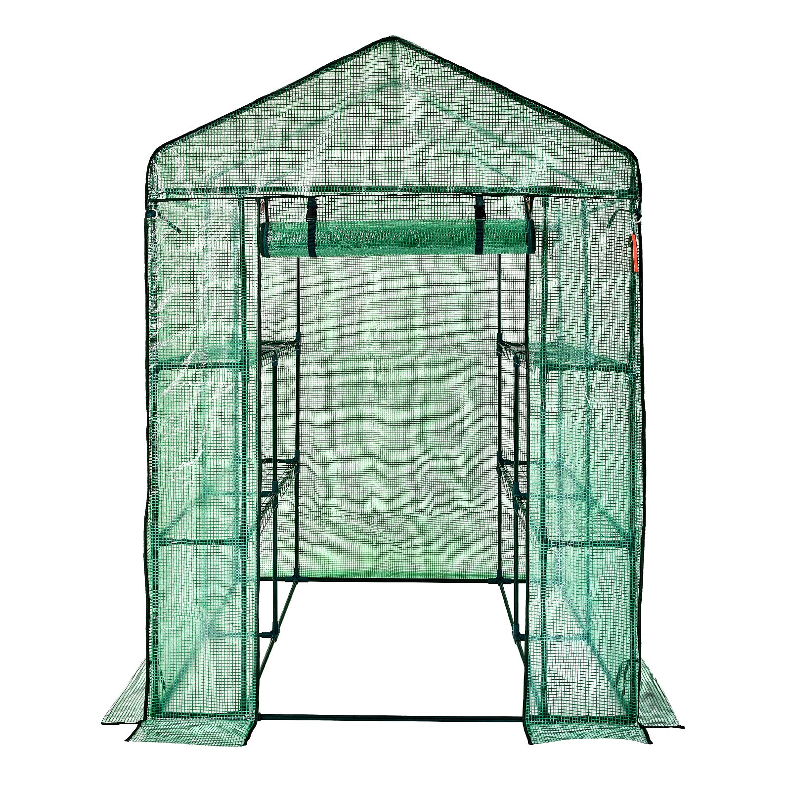 Walk-in Green House, 4.6 x 4.6 x 6.6 ft , Greenhouse with Shelves, High Strength PE Cover with Zipper Door and Steel Frame, Assembly in Minutes, Suitable for Planting and Storage